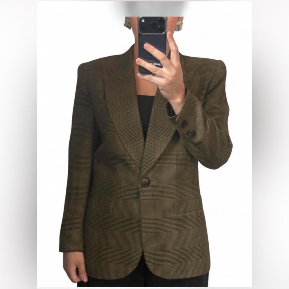Kasper Olive Plaid Single-Button Blazer
